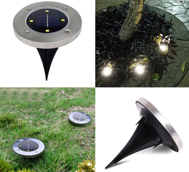 2 FARO LAMPADA LED SOLARE DA ESTERNO GIARDINO FARETTO 4 LED PICCHETTO SEGNAPASSI