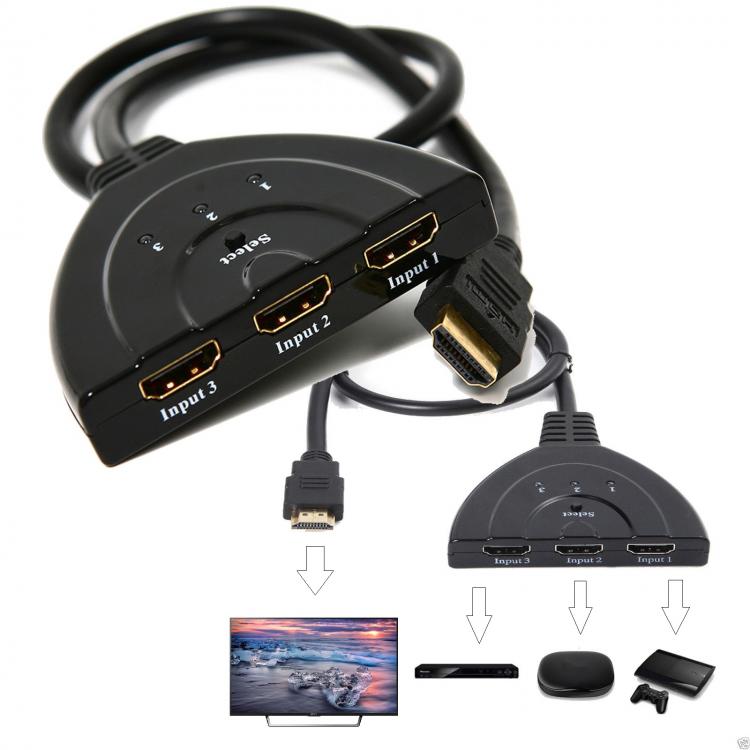 CAVO SWITCH HDMI 1080p 3 PORTE FULL HD TV PRESA MULTIPLA SDOPPIATORE ADATTATORE