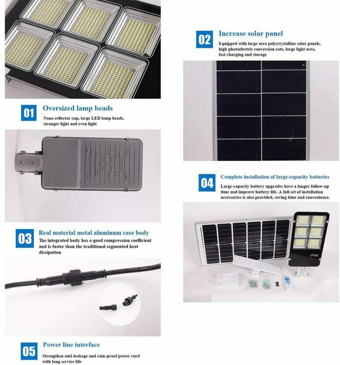 Lampione Led + Pannello Con Solare Staffa E Telecomando 500W Ip66 Faro Stradale