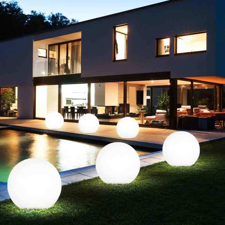 Lampada Sfera Da Giardino Ø 30Cm Luce Esterno Palla Terra E27 Bianco + Picchetti Illuminazione Sentiero Faro Arredamento Feste