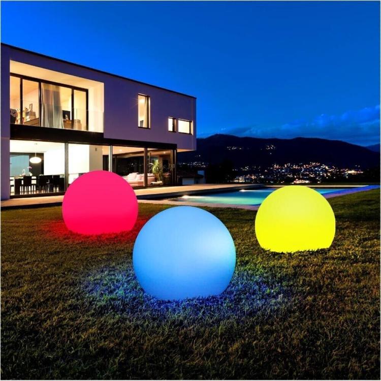 Lampada Sfera Da Giardino Ø 40Cm Luce Esterno Palla Terra E27 Bianco + Picchetti Illuminazione Sentiero Faro Arredamento Feste