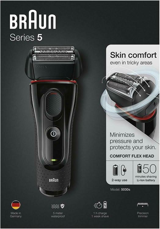 BRAUN - RASOIO BARBA ELETTRICO SERIE-5 5030S RICARICABILE IMPERMEABILE A LAMINA
