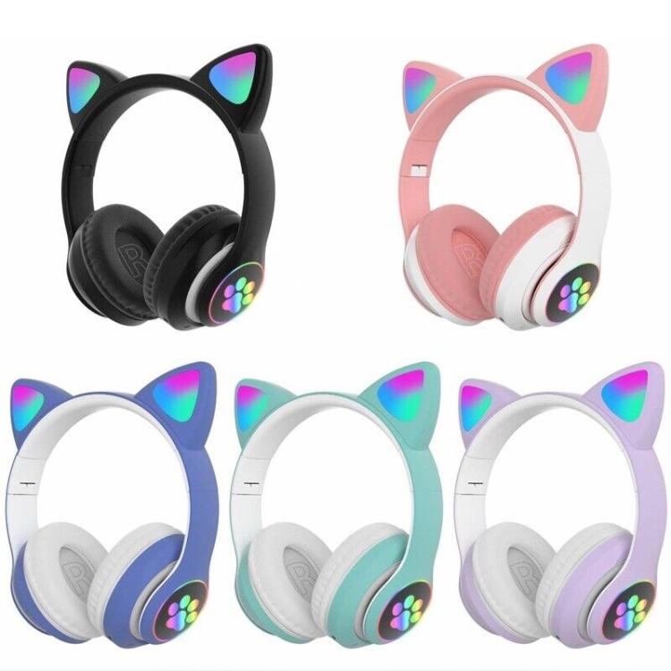 CUFFIE GATTO BLUETOOTH WIRELESS GAMING AURICOLARE LED IPHONE SMARTPHONE - BIANCA