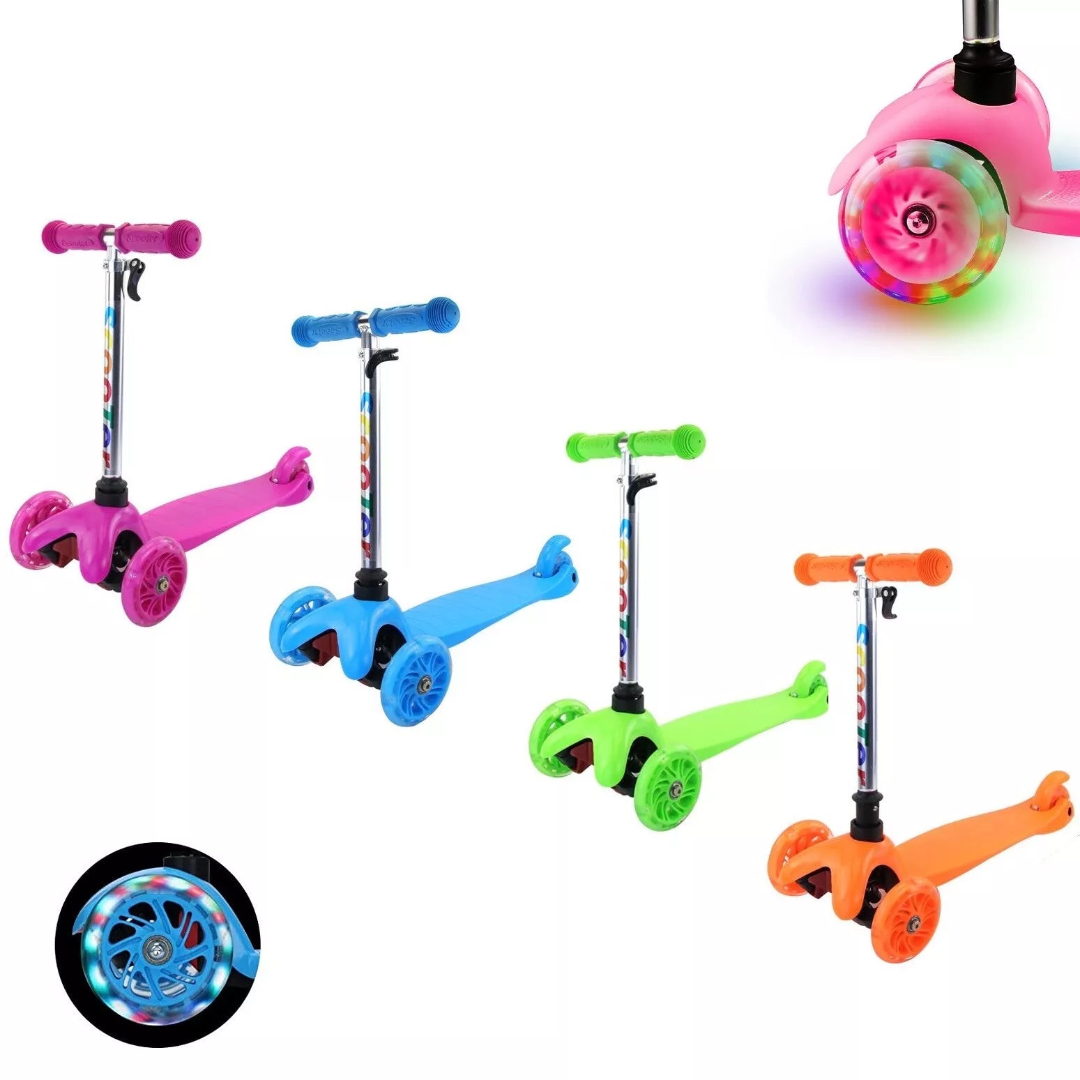 Monopattino 3 Ruote Per Bambino/Bambina Altezza Regolabile Freno Luci (Arancio)