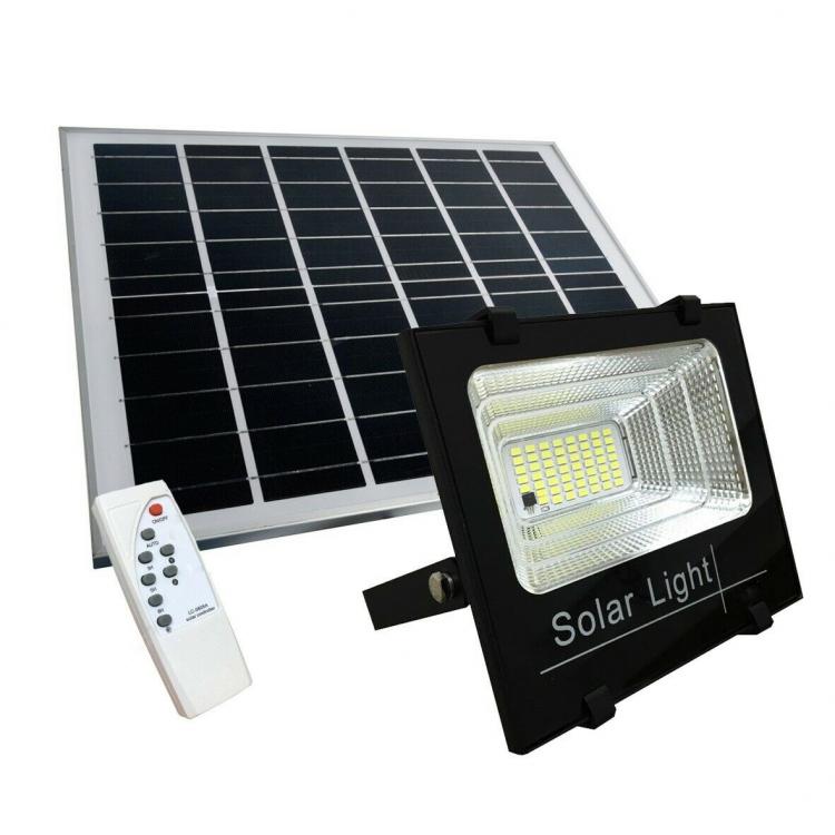 Faro Faretto A Led 60W Smd Con Pannello Solare Sensore Crepuscolare Telecomando