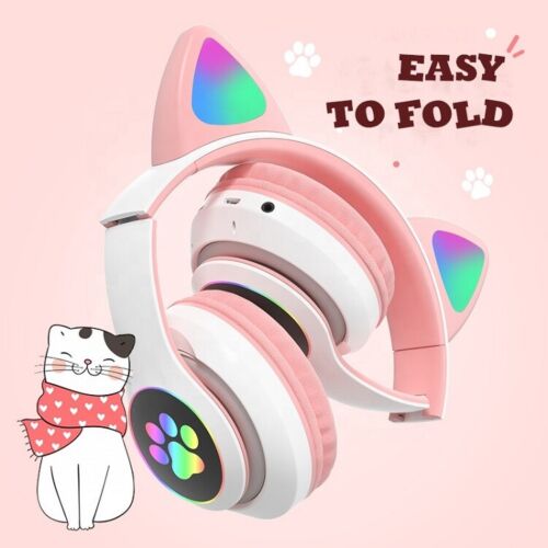 CUFFIE GATTO BLUETOOTH WIRELESS GAMING AURICOLARE LED IPHONE SMARTPHONE - VIOLA