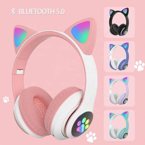 CUFFIE GATTO BLUETOOTH WIRELESS GAMING AURICOLARE LED IPHONE SMARTPHONE - NERA
