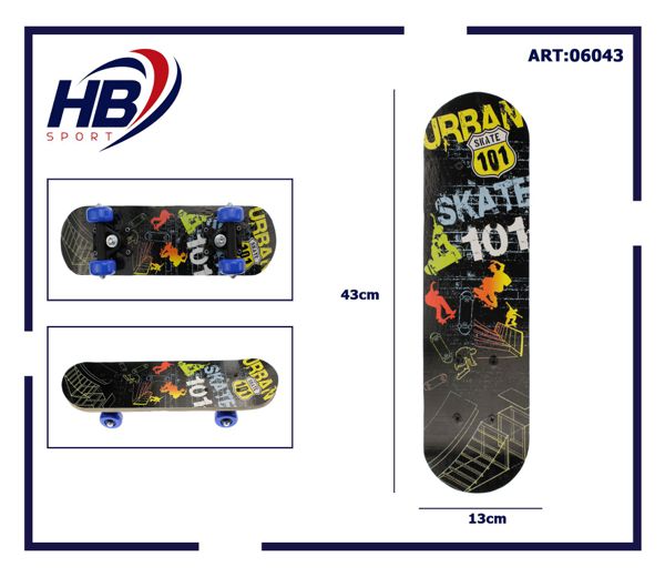 Hb Sport Skateboard Bambini Unisex Skate In Legno Fantasia Colorato 43 Cm Pvc