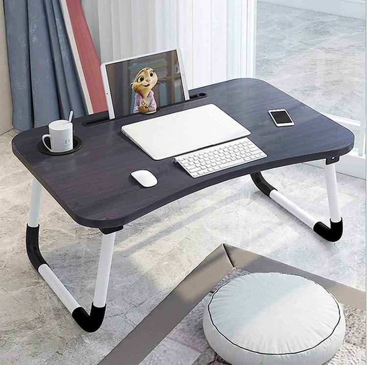 Tavolino Pieghevole Da Letto Vassoio Colazione Studio Per Pc Notebook Legno Nero