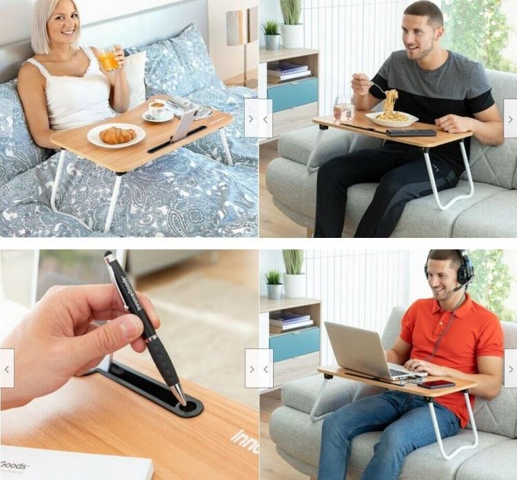 Tavolino Pieghevole Letto Vassoio Colazione Studio Tablet Pc Notebook Legno Rosa