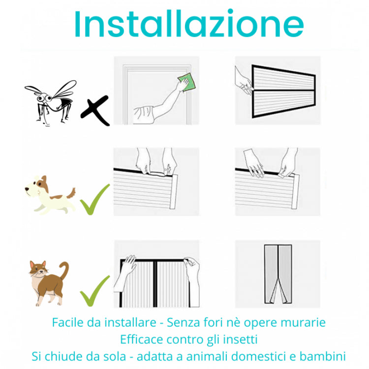 Zanzariera Magnetica 90X210 Tenda Per Porte Finestre Universale Calamita - Nera